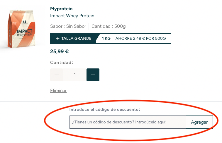 como aplicar el codigo descuento myprotein
