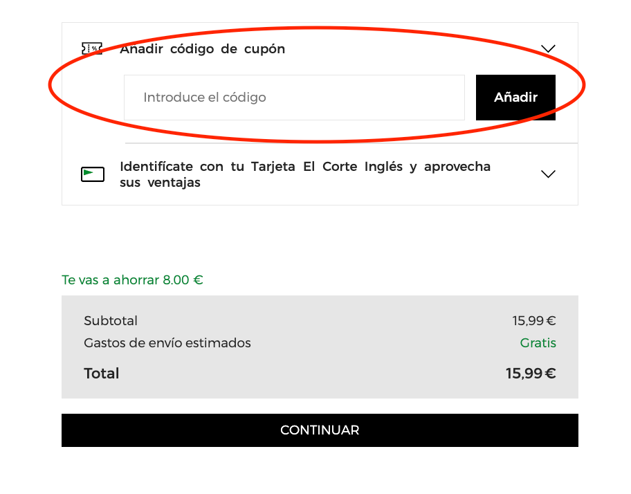 Como aplicar un cupon de El Corte Ingles