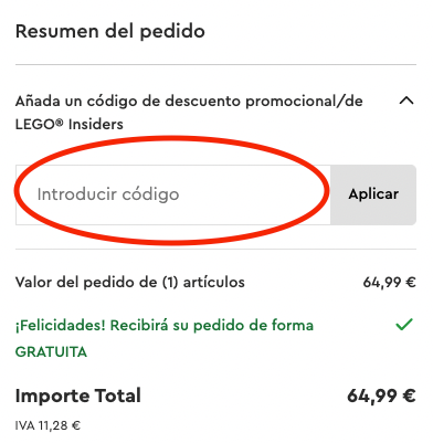 Como se aplica un codigo descuento LEGO