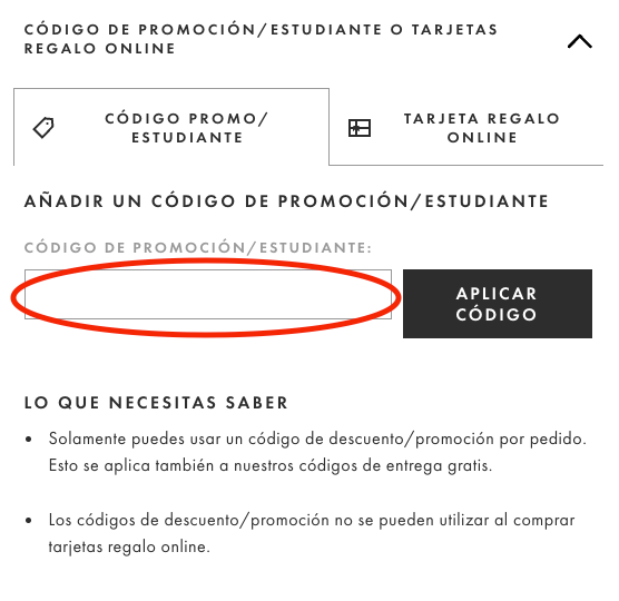 Paso 2 para aplicar el codigo promocional ASOS