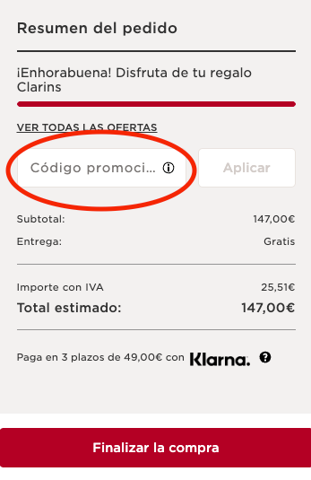 Donde aplicar un codigo descuento Clarins