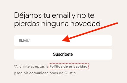 Formulario de suscripcion a la newsletter de Olistic.