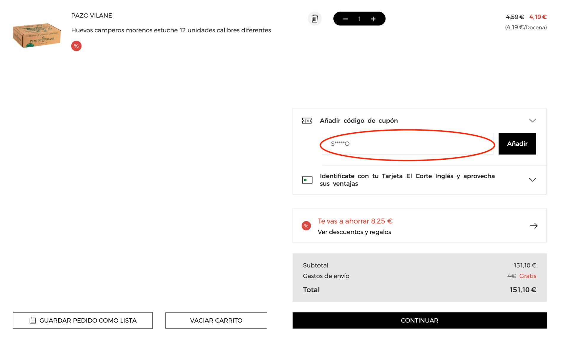 Aplicar el cupon El Corte Ingles para primera compra en supermercado