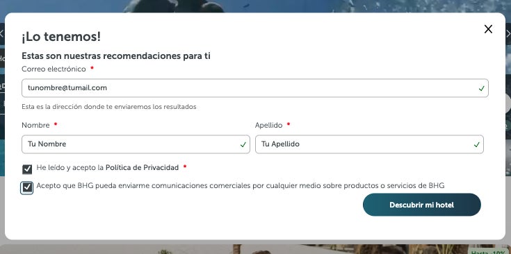 Formulario de Hoteles Barcelo