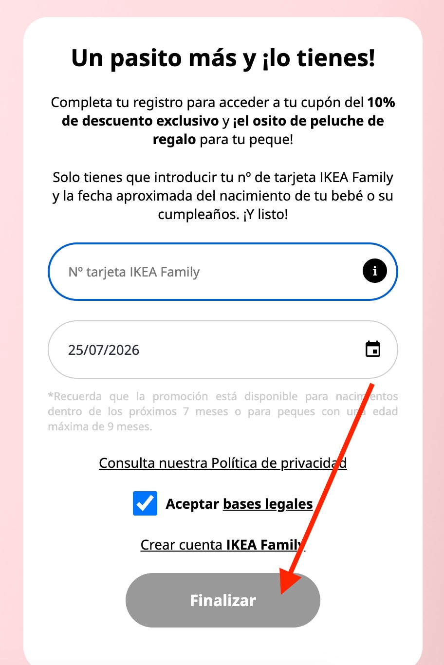 Formulario para conseguir el cupon descuento Ikea del 10 por ciento