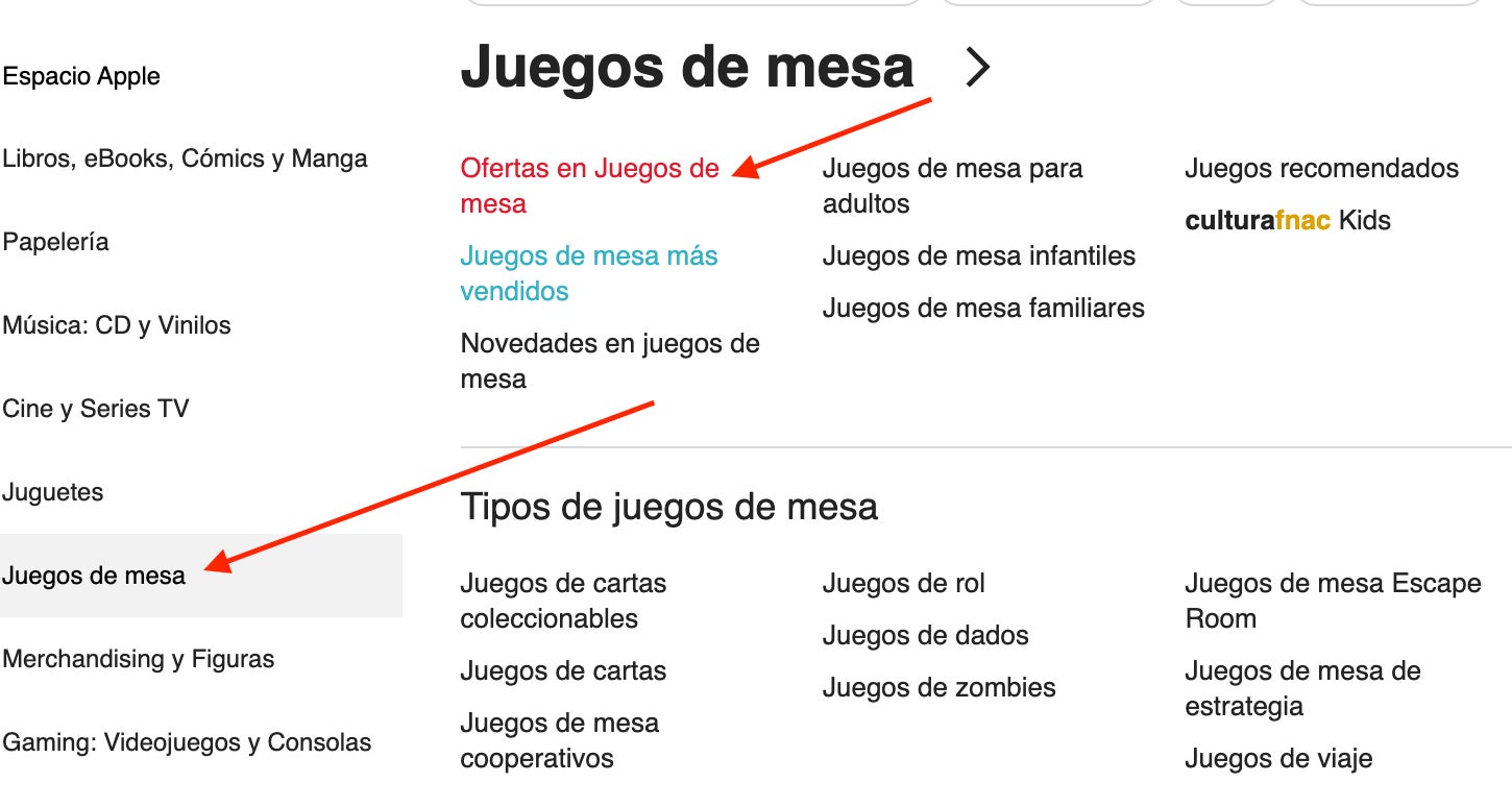Seccion de ofertas de Fnac
