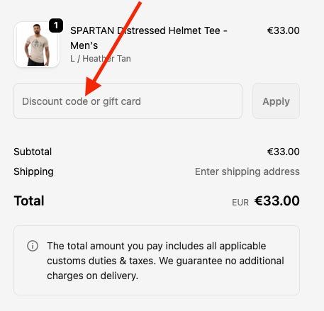Casilla para aplicar el codigo promocional Spartan Race