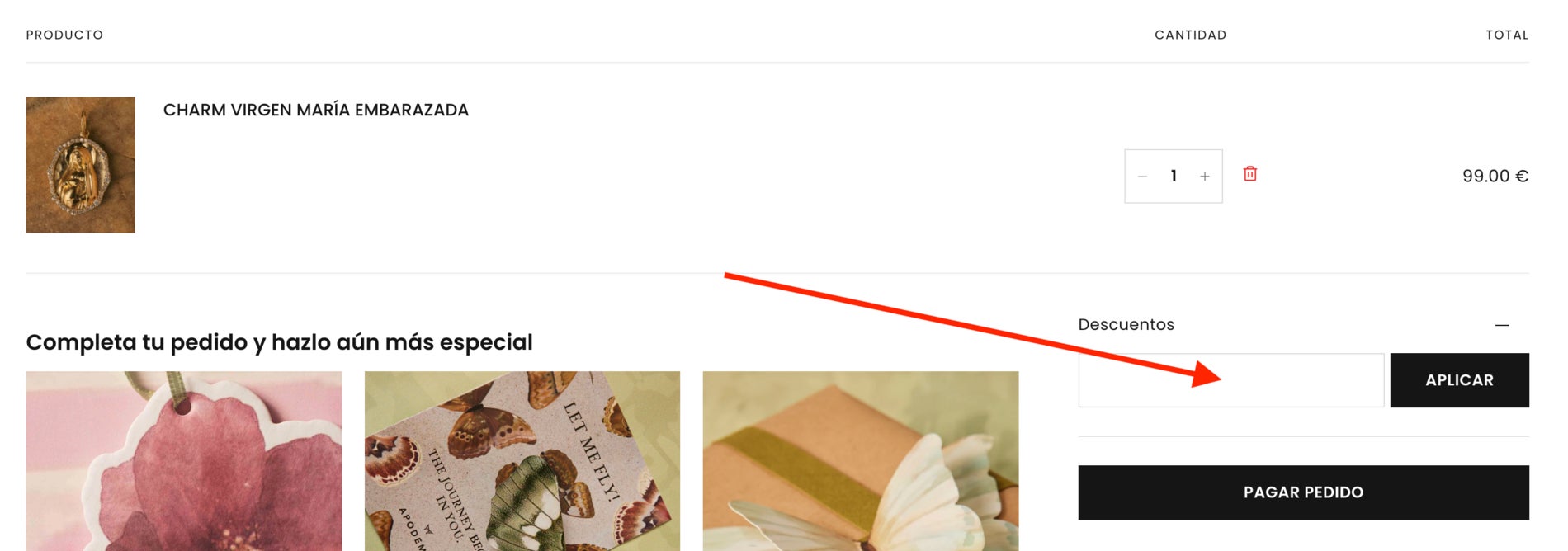 Casilla para aplicar el codigo descuento Apodemia