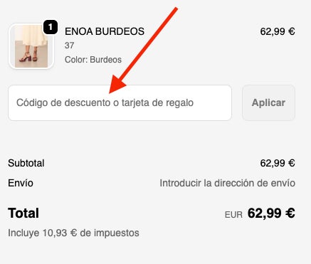 Casilla para aplicar el codigo descuento MIM