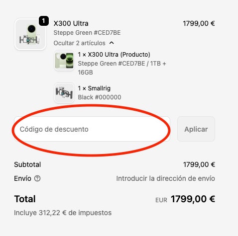 Casilla para aplicar el codigo descuento Vivo