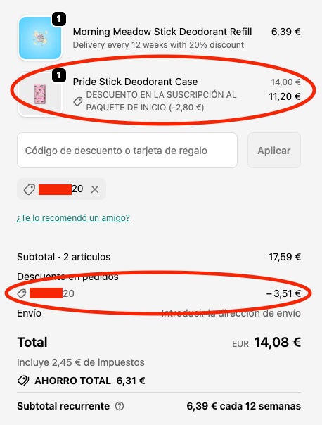 Cesta de ejemplo 40 por ciento descuento Wild en suscripcion