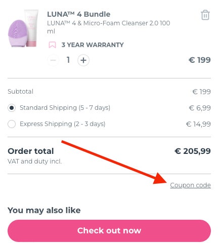 Paso 1 para aplicar el codigo descuento Foreo