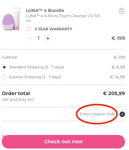 Paso 2 para aplicar el codigo descuento Foreo