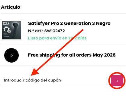 Casilla para aplicar el codigo descuento Satisfyer