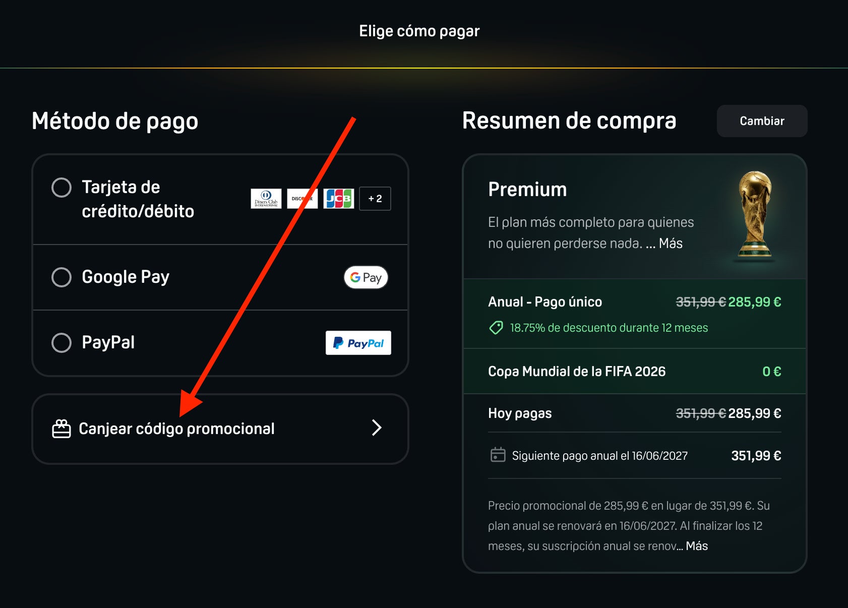 Como canjear el codigo promocional Dazn