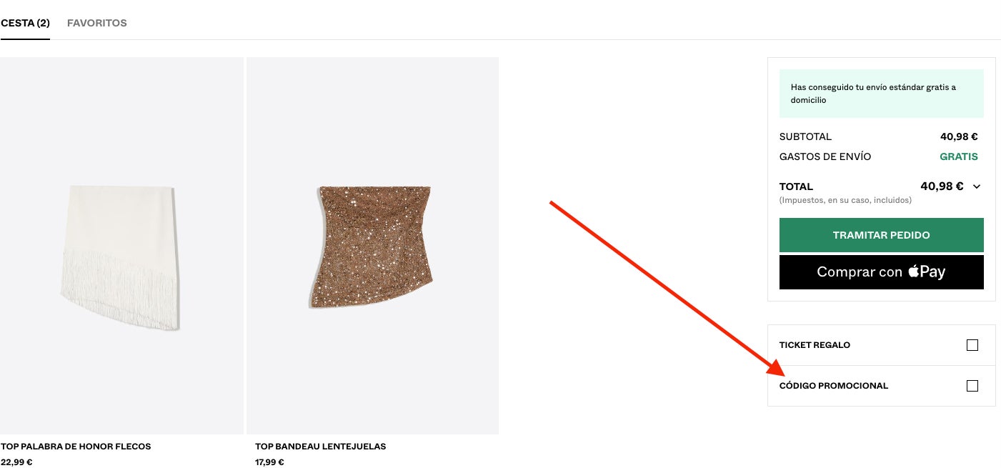 Boton para canjear el codigo Bershka