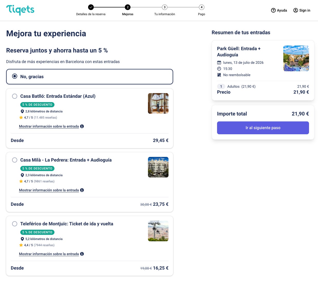 Descuento Tiqets en packs de experiencias