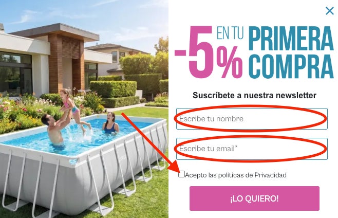Formulario para conseguir el codigo promocional Intex