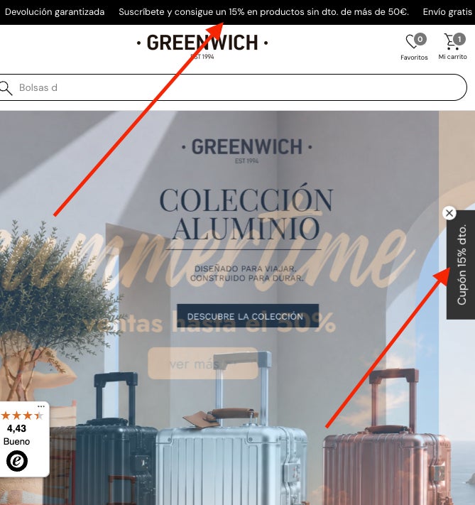 Formulario para conseguir el cupon descuento Greenwich del 15 para primera compra