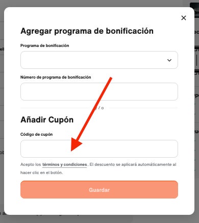 Casilla para aplicar el codigo descuento Sixt