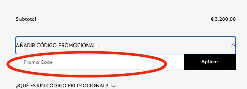 Casilla en la que aplicar el codigo promocional Montblanc