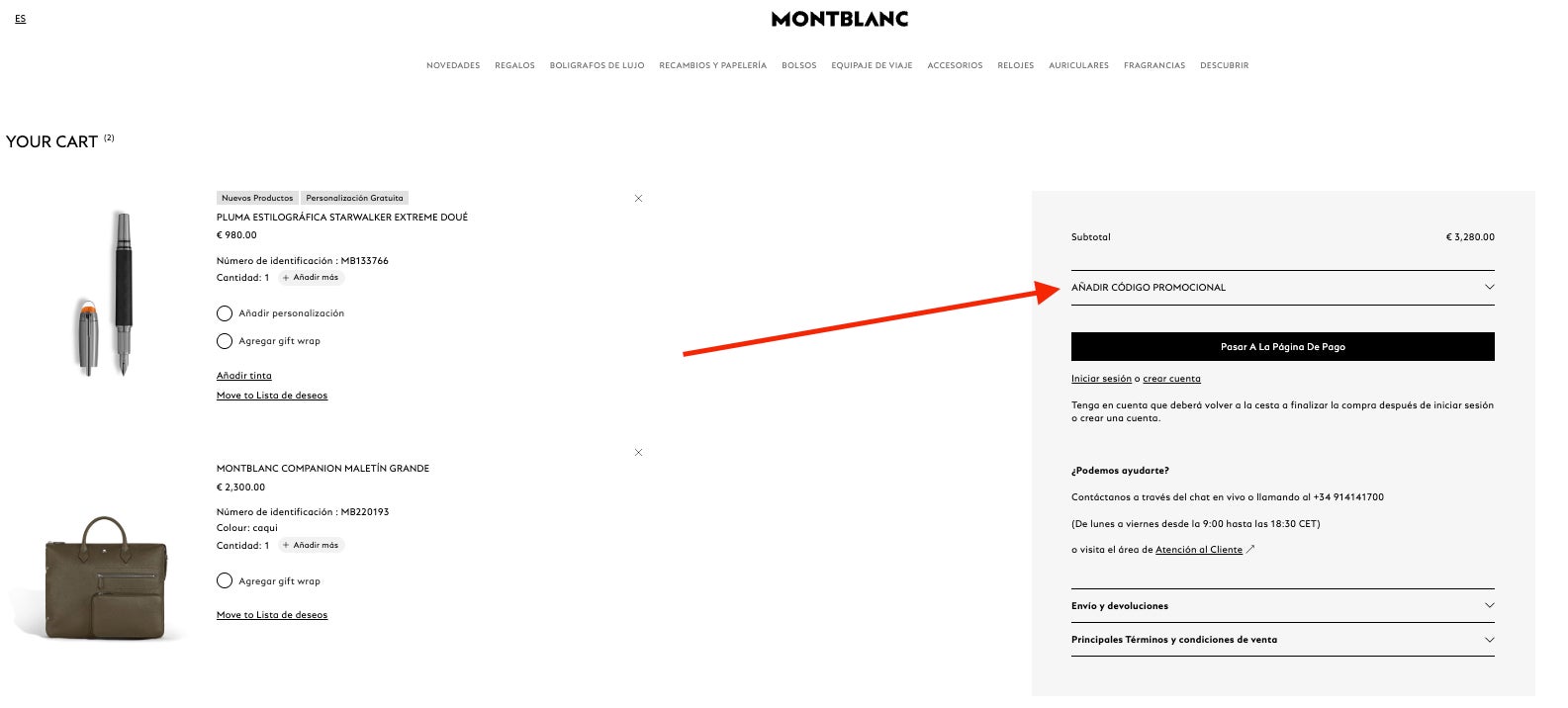 Donde se aplica el codigo descuento Montblanc