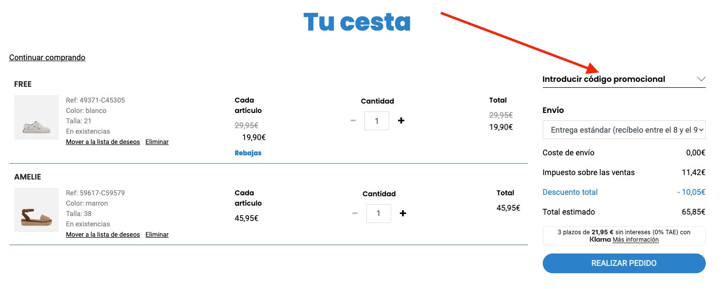 Espacio para aplicar el codigo descuento Mustang