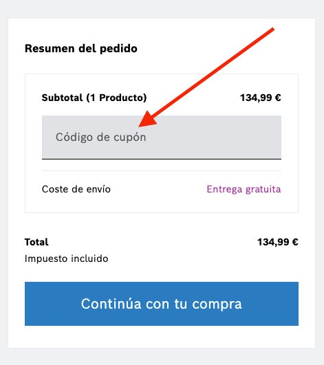 Casilla para pegar el codigo descuento Bosch