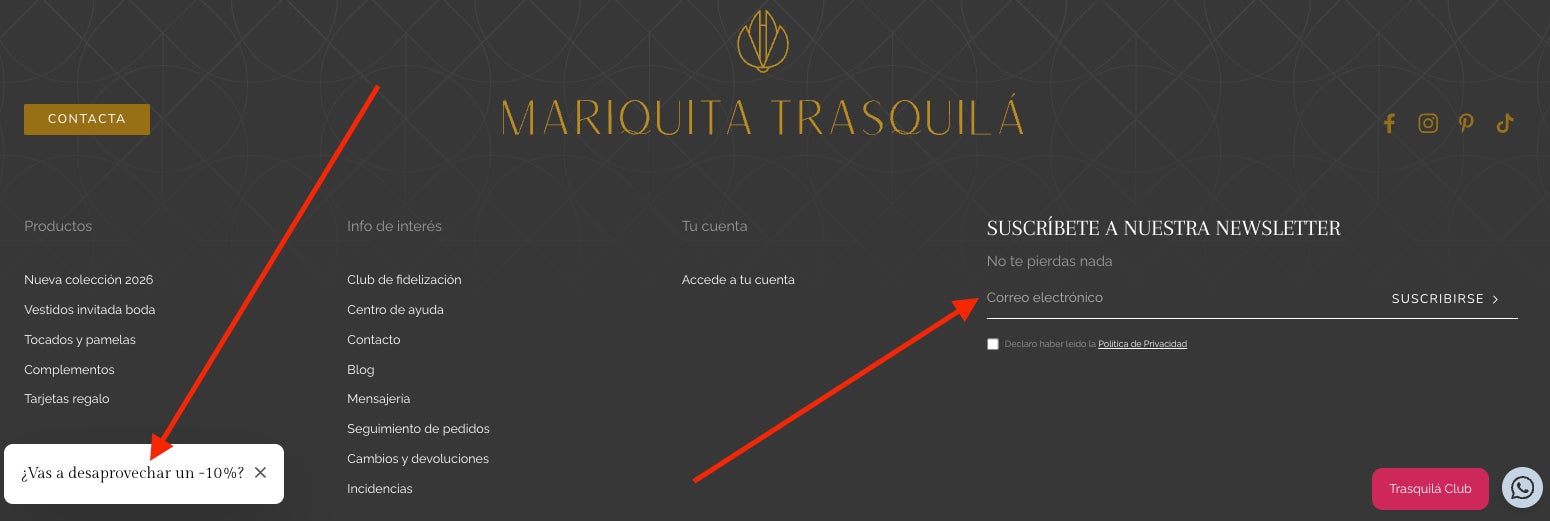 Opciones para suscribirte a la newsletter de Mariquita Trasquila