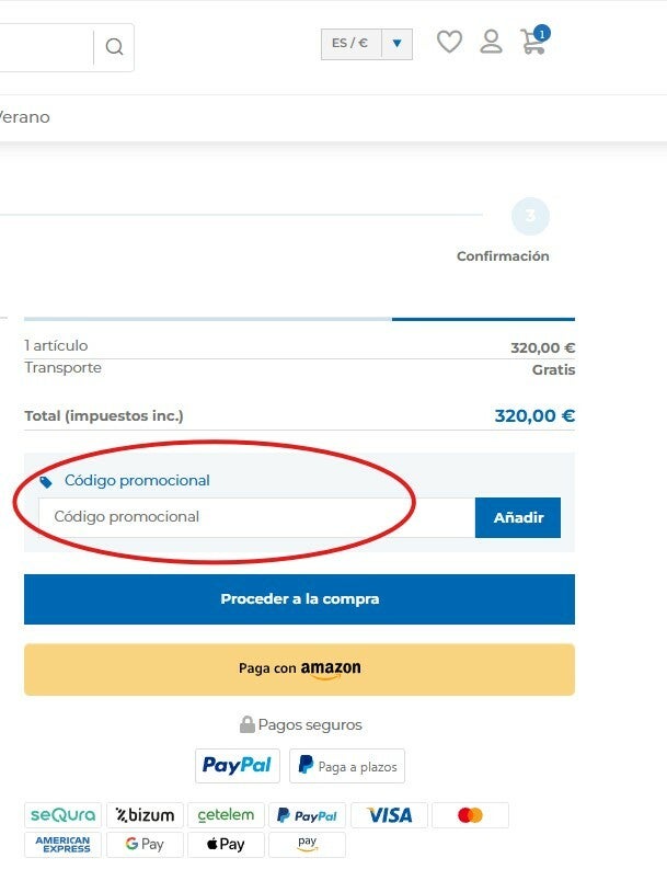 Donde aplicar el codigo descuento 365rider en la cesta