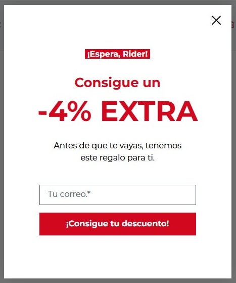 Como conseguir cupon de bienvenida a 365rider mediante popup