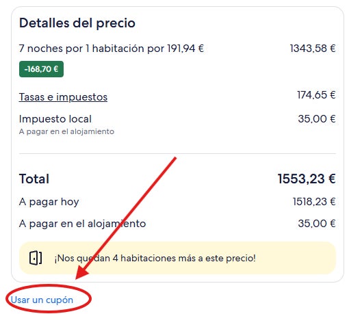 como llegar hasta el recuadro para el codigo descuento expedia