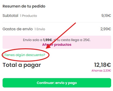 como encontrar la casilla para el codigo descuento promofarma