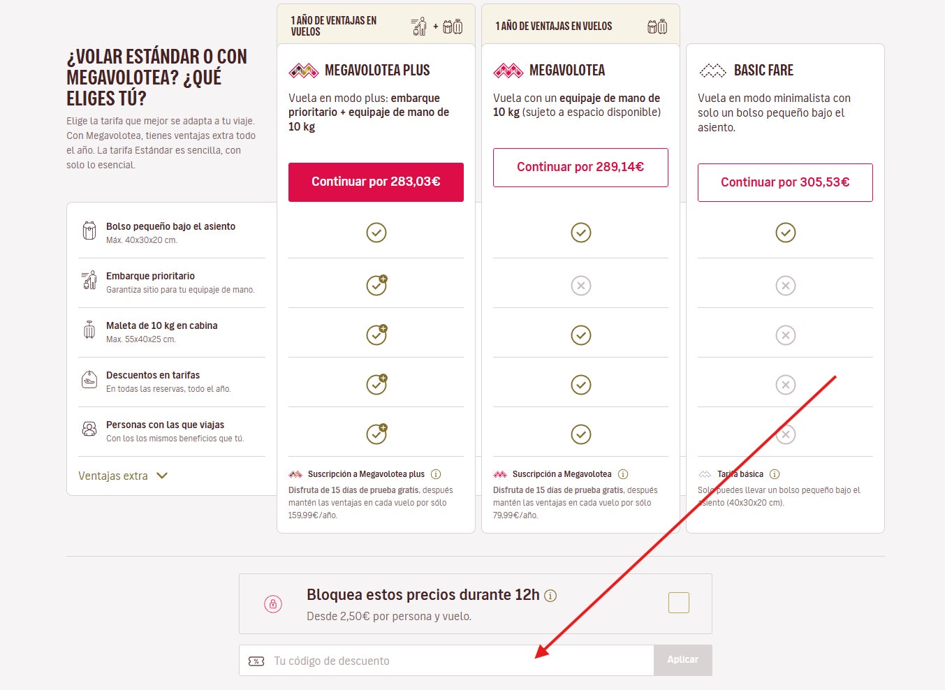 donde se puede aplicar el codigo descuento volotea