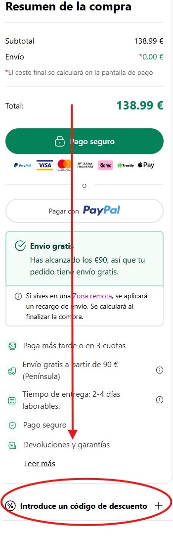 como desplegar la casilla donde aplicar el codigo descuento vidaxl