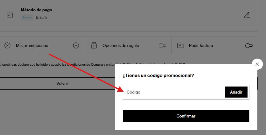 donde podemos escribir el codigo promocional pull and bear
