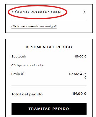 donde clicar para que aparezca el recuadro del codigo promocional michael kors