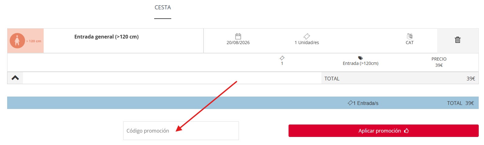 donde podemos escribir el codigo promocional tibidabo