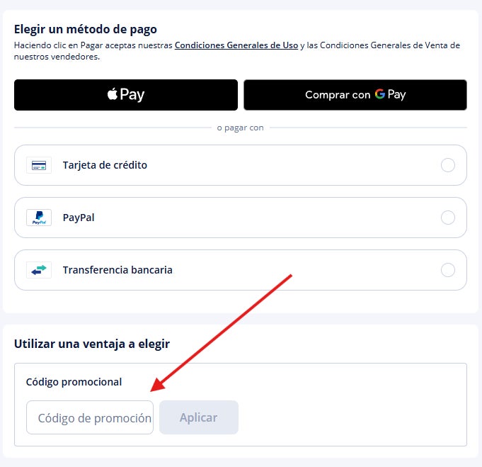 donde se puede pegar o escribir el codigo promocional manomano