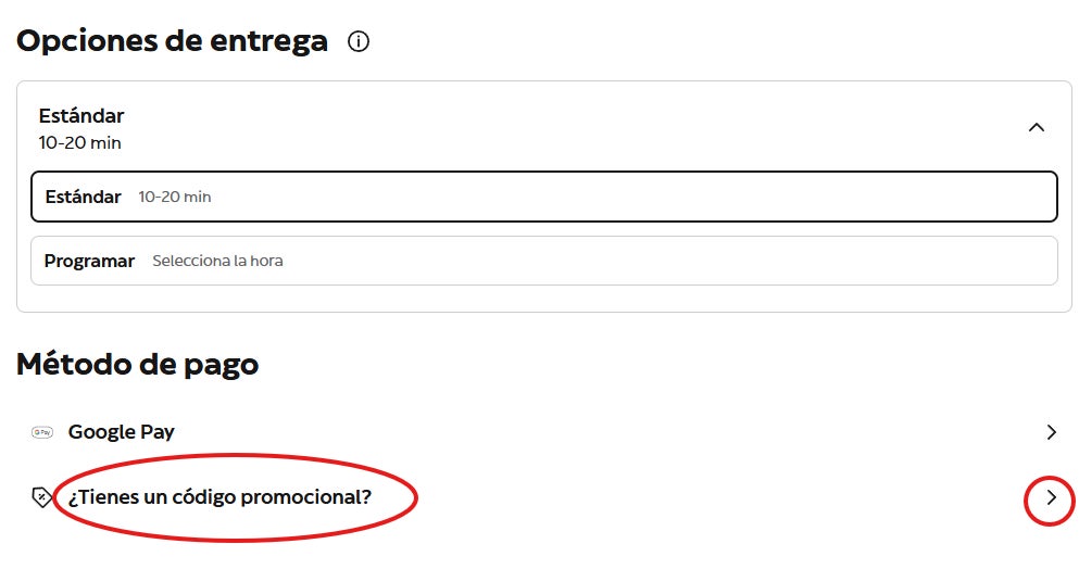 como llegar a la casilla donde podemos escribir el cupon descuento glovo
