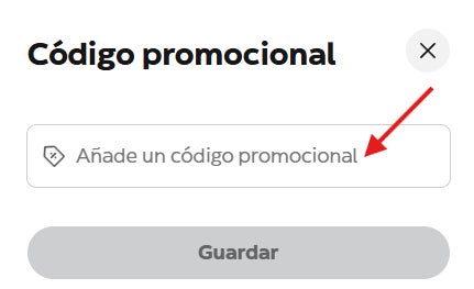 casilla donde podemos escribir o pegar el codigo promocional glovo