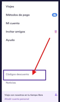 como podemos llegar a la seccion para canjear el codigo descuento cabify