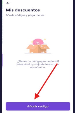 segundo paso para llegar al recuadro para canjear el codigo descuento cabify