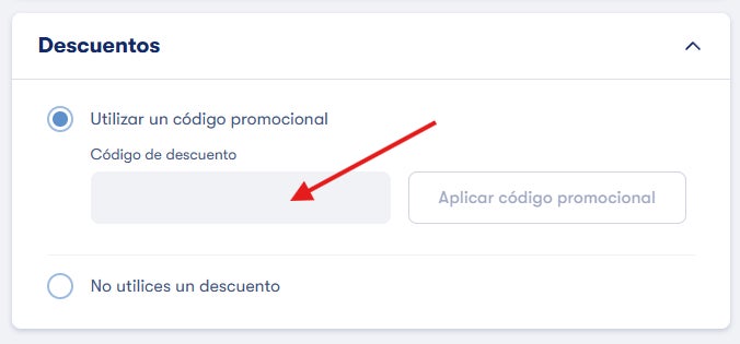 donde podemos pegar o escribir el codigo descuento omio