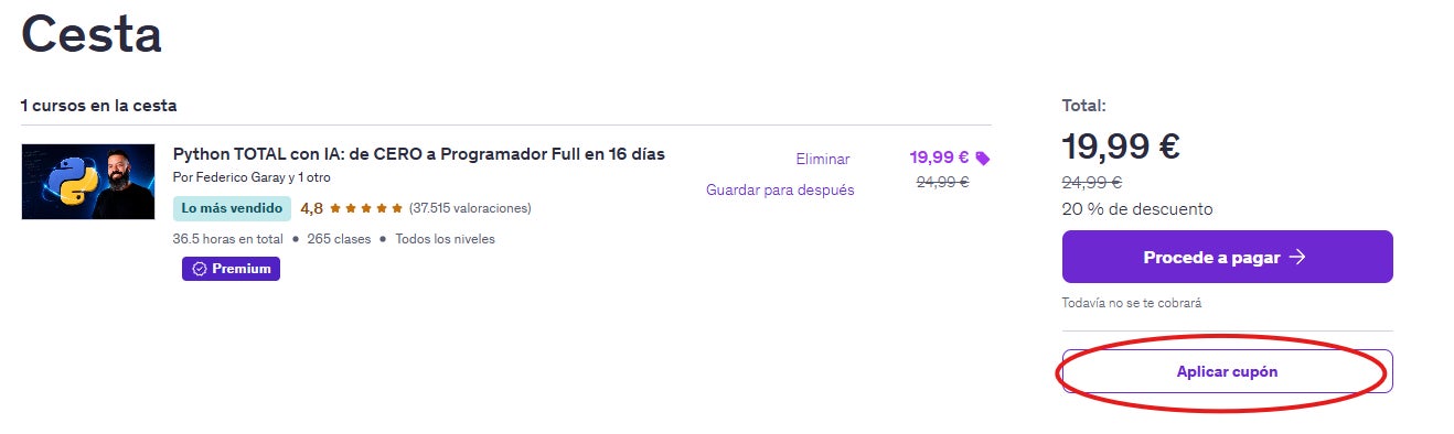 como visualizar el recuadro para el cupon descuento udemy