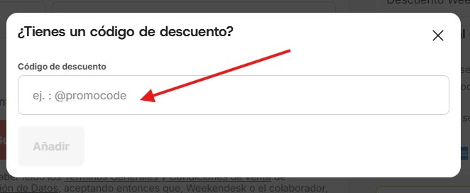 casilla donde puedes utilizar el codigo descuento weekendesk
