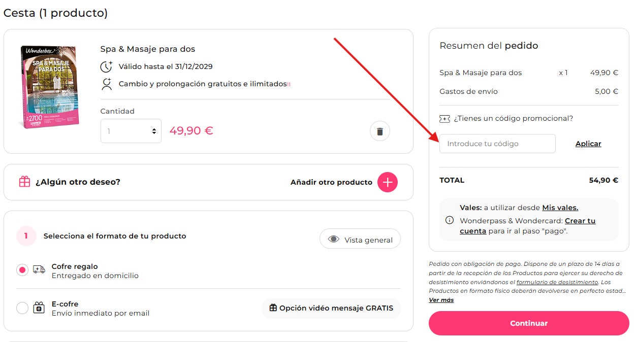 donde podemos aplicar el codigo promocional wonderbox