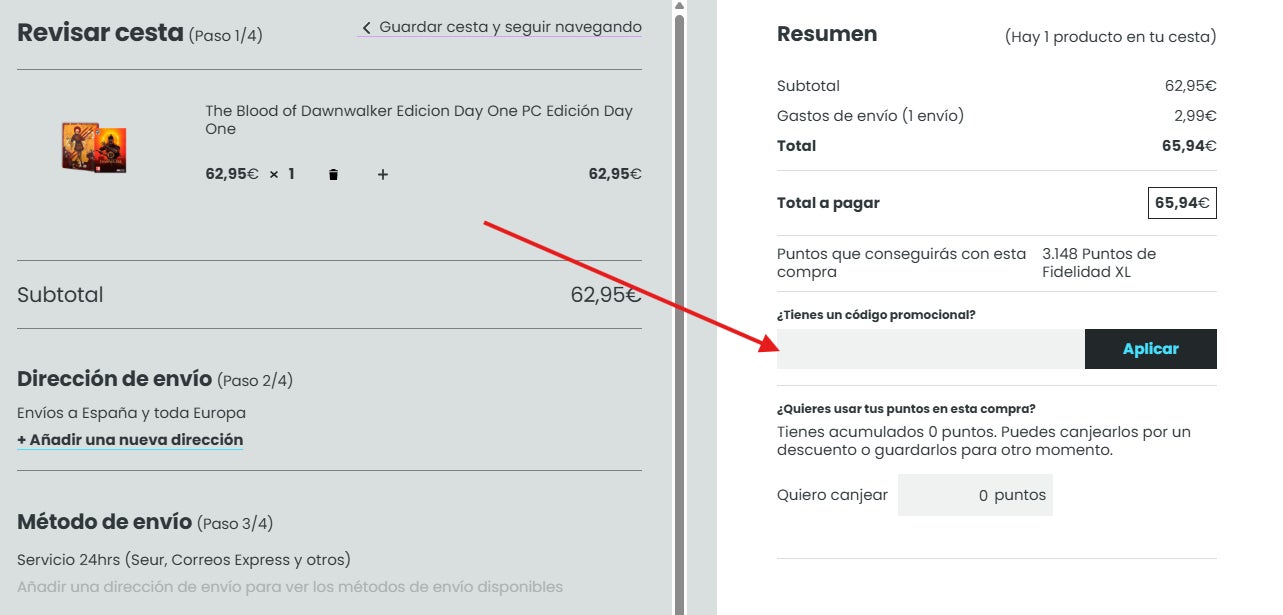 casilla donde podemos copiar o escribir el codigo promocional xtralife