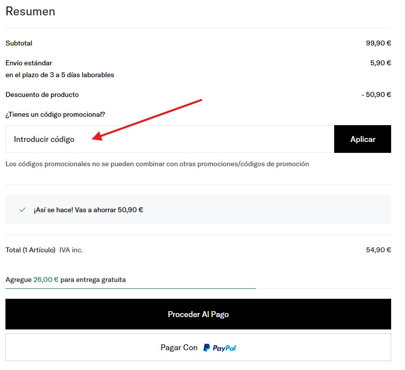 donde puedes escribir o pegar el codigo promocional tommy hilfiger