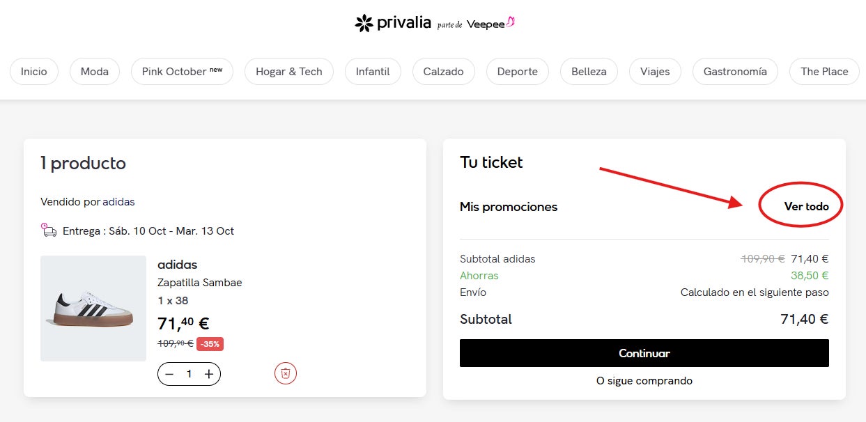Como llegar a la casilla para canjear el cupon descuento privalia
